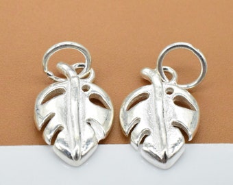 2 sterlingzilveren bladbedels, glanzende bladbedel, 925 zilveren bladbedel, natuurbedel, armbandbedel, kettingbedel
