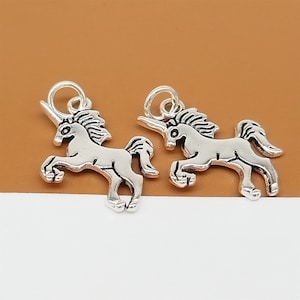 4 Sterling Silver Small Unicorn Charms, 925 Silver Unicorn Charms, Horse Charm, Small Unicorn Pendant,  Bracelet Charm, Necklace Charm