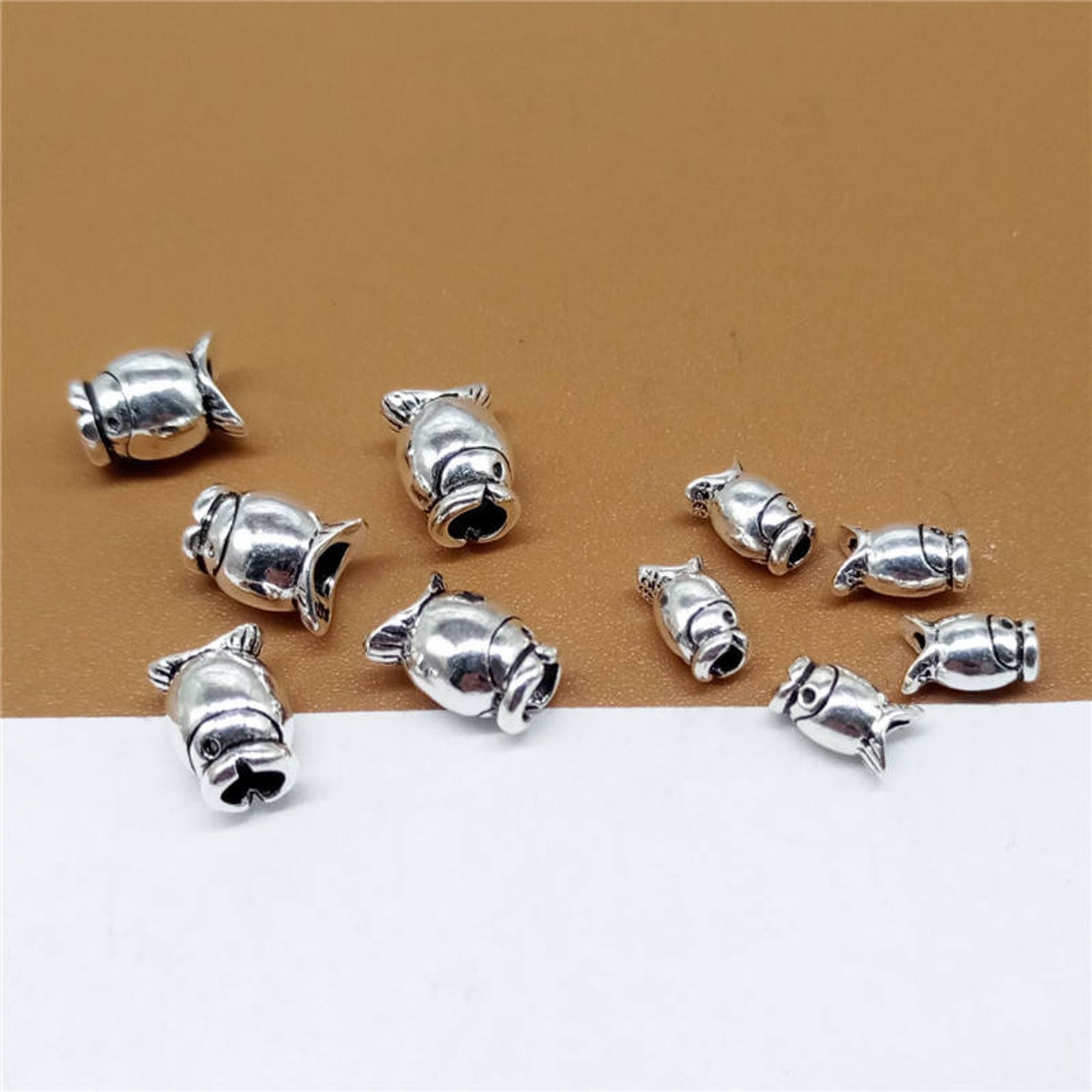 5 Sterling Silver Small Fish Beads 925 Silver Fish Beads Etsy