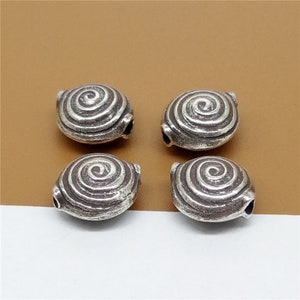 2 Karen Hill Tribe Silver Spiral Beads, Swirl Beads, Higher Silver Content than Sterling Silver