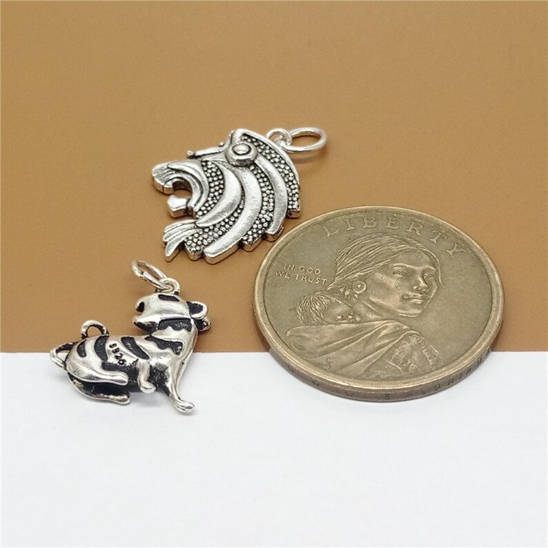 TZ1413 925 Silver Tiger Lion Charms Animal Charms Lion Charms Zoo Charms 2 Sterling Silver Tiger Charms