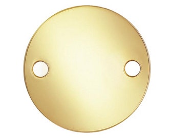 14K Gold Filled Blank Disc Charm w/ 2 Holes, Gold Filled Round Tag, Disc Connector Charm for Engraving, Stamping Blank Tag 6mm 7mm 9mm 13mm