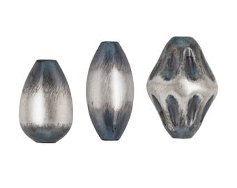 Sterling Silver Navajo Style Pearls, 925 Silver Navajo Style Beads, Teardrop Bead, Smooth Oval Bead, Textured Bead, Oxidized Spacer Bead