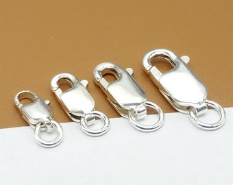 10 Sterling Silver Lobster Clasps Closed Jump Ring, 925 Silver Rectangle Trigger Lobster Clasp, Sterling Silver Clasp, Lobster Claw Clasp