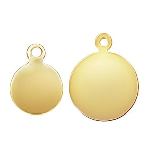 14K Gold Filled Disc Tag Charm, Gold Filled Round Disc Charm, Circle Charm, Tag Charm 7.3mm 10mm 13mm, Plain Blank, Jewelry Findings