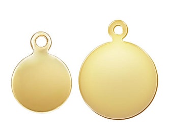 14K Gold Filled Disc Tag Charm, Gold Filled Round Disc Charm, Circle Charm, Tag Charm 7.3mm 10mm 13mm, Plain Blank, Jewelry Findings