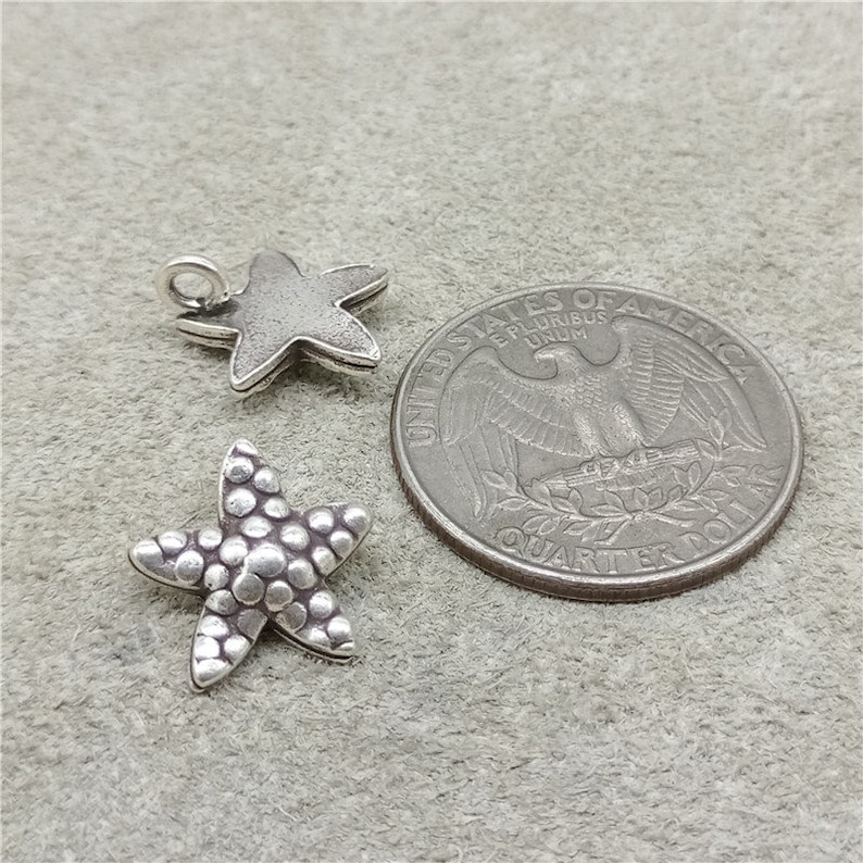 4 Karen Hill Tribe Silver Starfish Charms for Sea Ocean Beach Bracelet Necklace