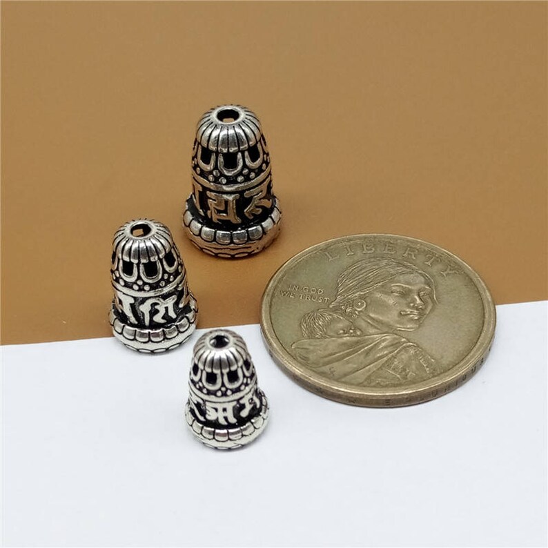 2 Sterling Silver Om Bead Cones Sterling Silver Cone Bead Etsy