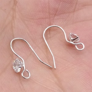 2prs Sterling Silver Ear Wires with CZ, 925 Silver Earring Wire Hook for Earring Making, CZ Ear Wire, Earring Component
