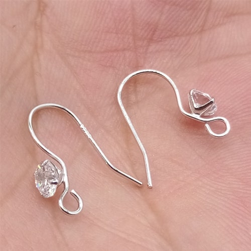 925 Sterling Silver Earring Hook With Loop Ear Wirezircon Ear Etsy