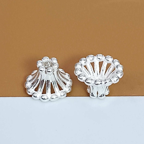 10 Sterling Silver Flower Bead Caps, 925 Sterling Silver Cone Bead Cap, Shiny Cone Bead Spacer, Cap for Tassel, Bracelet Bead, Necklace Bead