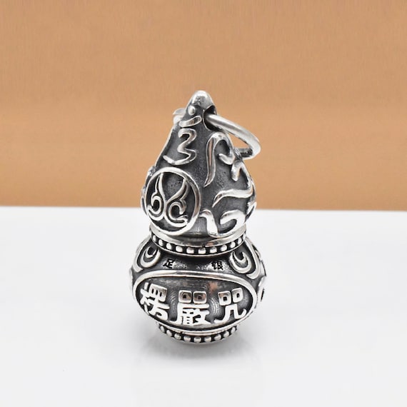 スターリングシルバーのひょうたんの祈り箱ペンダント、925シルバーの