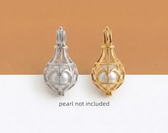 Sterling Silver Filigree Pearl Cage Pendant Box, Lantern Style Bead Locket for DIY Jewelry Making, Gold and Silver Charm Holder, Fit 4-8mm