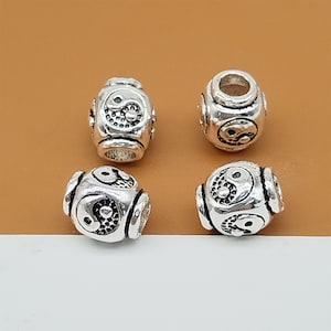 4 Sterling Silver Tai Chi Barrel Beads, Taichi Bead, 925 Silver Tai Chi Bead, Yin Yang Beads, Meditation Beads, Bracelet Bead, Necklace Bead