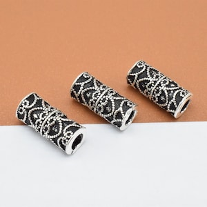 3 Sterling Silver Spiral Tube Beads, 925 Silver Flower Bead, Filigree Style Flower Tube, Spiral Bead, Patterned Bead, Bracelet Necklace Bead