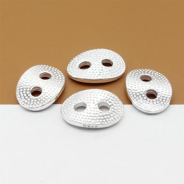 4 Sterling Silver Button Beads with Imprint, Plain Buttons, 925 Silver Buttons, Bracelet Buttons, Button Spacer Beads