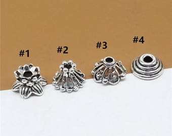 Capsules en argent sterling, Capsules en argent 925 pour bracelet, Capsules en argent 925, Cônes de perles, Capsules de perles de fleurs