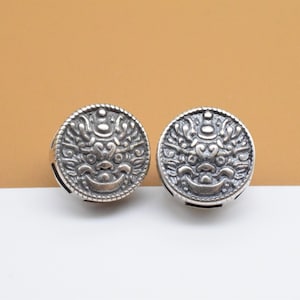 4 Sterling Silver Chinese Pixiu Beads, 925 Silver Kylin Bead, Good Fortune Connector Bead, Circle Bead Spacer, Necklace Bead, Bracelet Bead