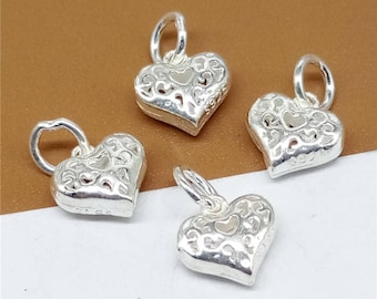 2 Sterling Silver Tiny Love Heart Charms, Sterling Heart Charm, Heart Charm for Necklace Bracelet Earring, 925 Silver Heart Hollow Charm
