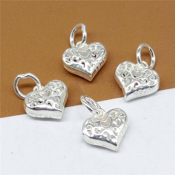 5 Sterling Silver Tiny Love Heart Charm, Sterling Heart Charm, Heart Charm pour collier Bracelet Boucle d’oreille, 925 Silver Heart Hollow Charm