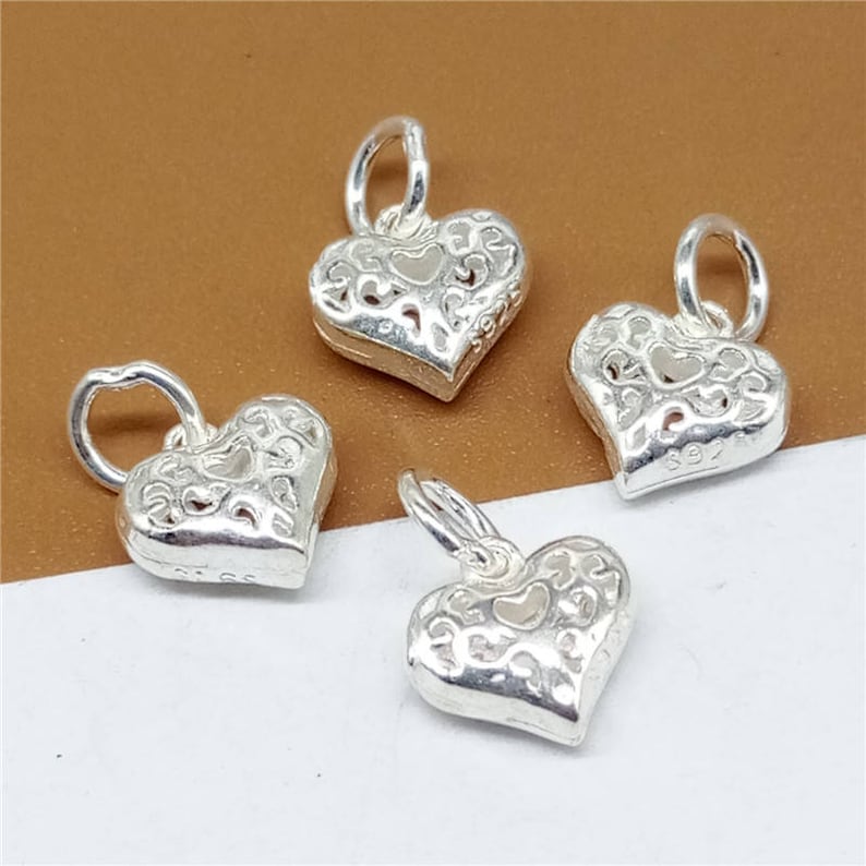 Sterling Heart Charm 925 Silver Heart Hollow Charm -JH2 Heart Charm for Necklace Bracelet Earring 5 Sterling Silver Tiny Love Heart Charm
