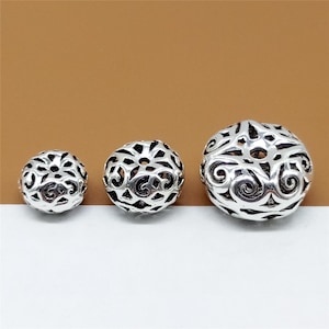 4 Sterling Silver Hollow Spacer Beads , Bracelet Bead, Necklace Bead, 925 Sterling Silver Greek Bead, Round Bead