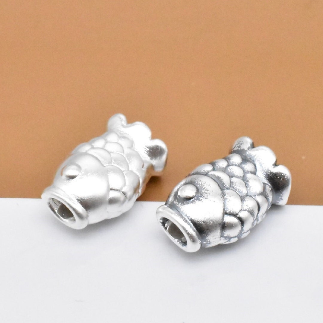 2pcs Fine Silver Fish Beads Sterling Silver Fish Bead Fine Etsy