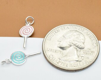 925 Sterling Silver Lollipop Charms Enameled, 925 Silver Lollipop