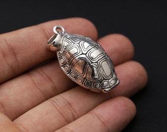 Sterling Silver Turtle Shell Locket with Three Coins, Prayer Box, Chinese Divination Pendant, 925 Silver Divination Pendant 20g