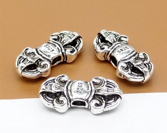 2 Sterling Silver Long Dorje Beads, Sterling Long Dorje Beads, 925 Silver Long Dorje Bead, Tibetan Dorje Bead, Buddhism Dorje Bead