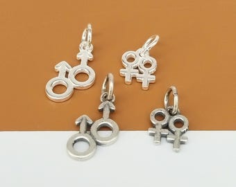 2 Sterling Silver Gender Symbol Charms 2-Sided, 925 Silver Male/Female Symbol Charm, Small Gender Pendant, Bracelet Charm, Necklace Charm