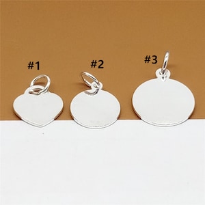 5 Sterling Silver Disc Charms, Love Heart Disc, Round Disc, Circle Disc, 925 Silver Tag Charms
