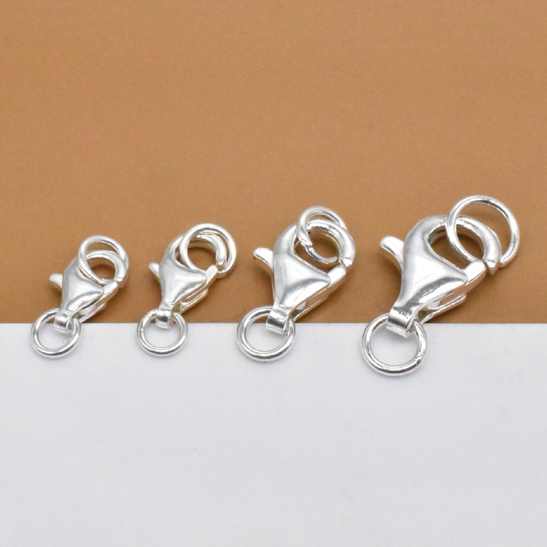 10 Sterling Silver Trigger Clasps w/ 2 Closed Jump Rings, 925 Silver Trigger Clasp, Lobster Claw Clasp, Lobster Clasp for Necklace Bracelet image 1