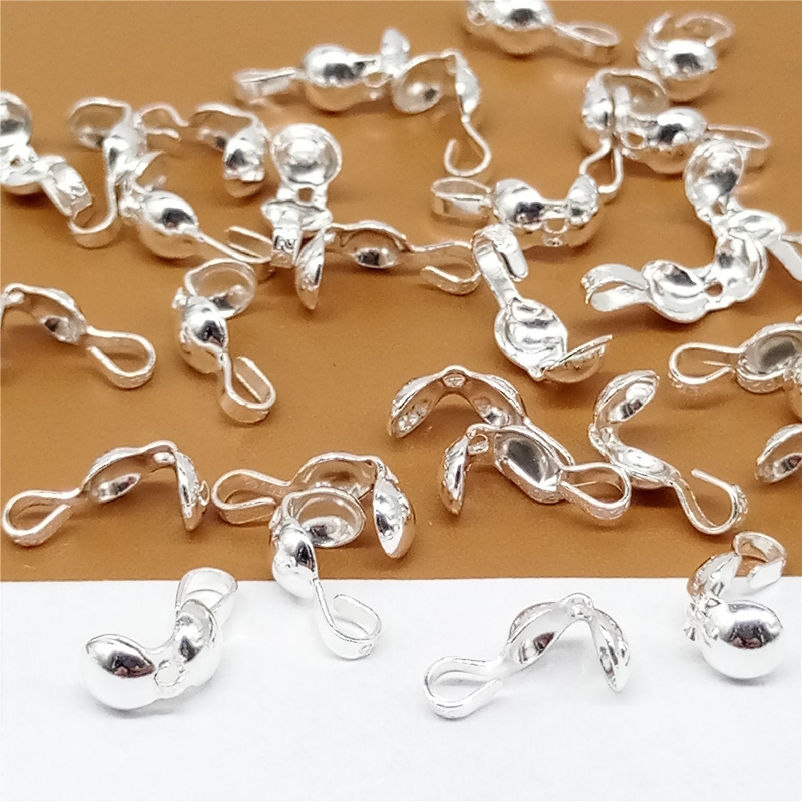 20 Sterling Silver End Tip Cover Crimp Beads w/ Hook Fold Etsy