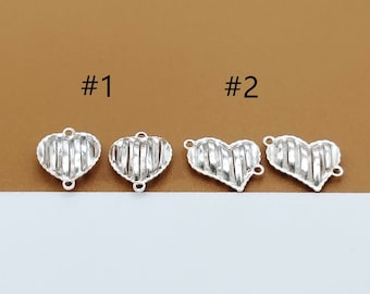 10 Sterling Silver Heart Connector Charms 2-Sided, 925 Silver Shiny Love Heart Charm Connector, Bracelet Charm, Necklace Charm