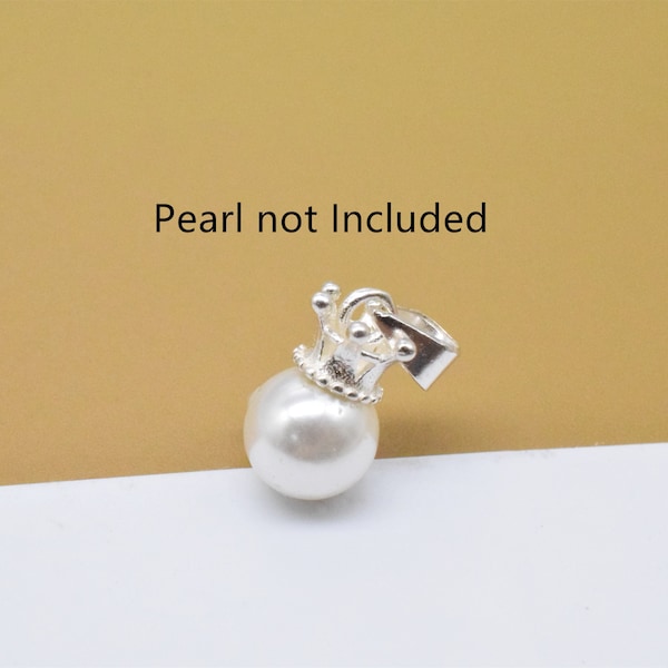 6 Sterling Silver Crown Cup and Peg Drops, 925 Silver Cup Peg for Pearl Half Drilled Bead, Pendant Charm Bail Cup, Pearl Bail Pin Charm