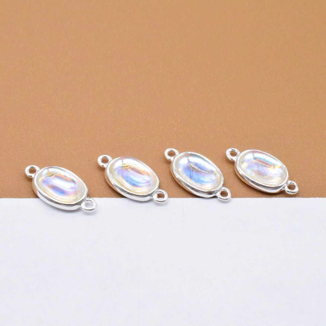 4 Sterling Silver Charms With CZ, 925 Silver Shiny Connector Charm