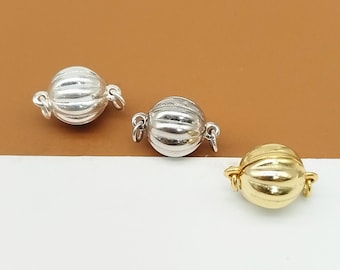 Sterlingzilveren gegolfde magnetische sluiting, 925 zilveren gerhodineerde magneetsluiting, vergulde kogelsluitingconnector, armbandsluiting 8 mm