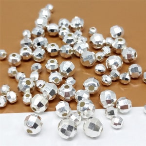 20 perles facettées en argent sterling, 925 perles facettées en argent 4mm 5mm 6mm, perle ronde taille diamant, perles bracelet, perles de collier image 3