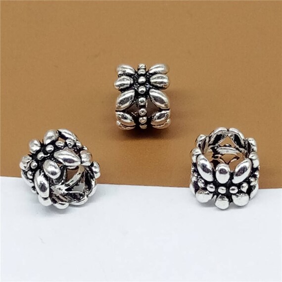 2 perline distanziali in argento Sterling 925 massiccio, distanziatori in gomma, rotondi, per braccialetti con ciondoli di tipo europeo e Argento, colore: A, cod. S2016