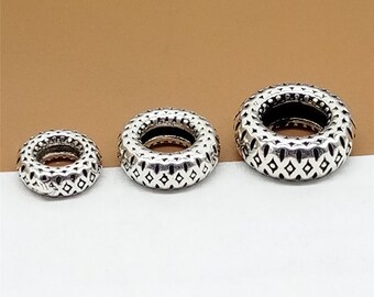 thumbnail image 2 of 10pcs 925 Sterling Silver Donut Tire Beads - Large Hole 5mm For Bracelet Making 2 of 6