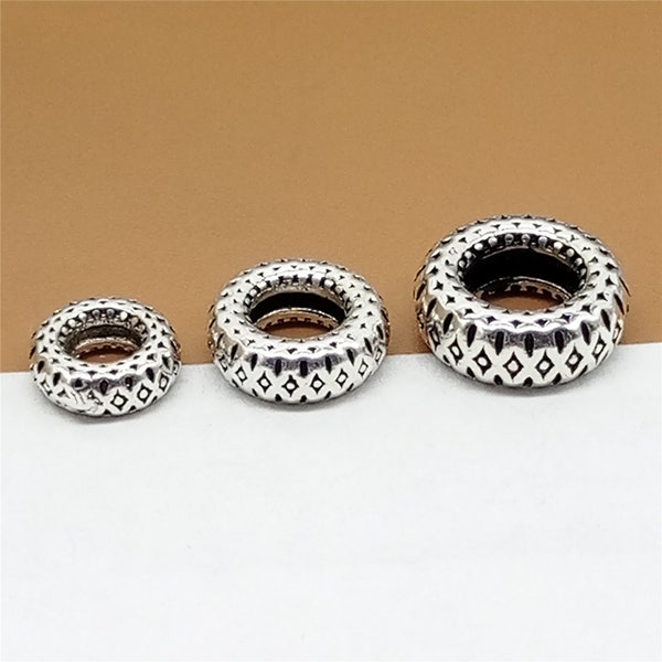 4 perles de pneu oxydées en argent sterling 6mm 8mm 9.5mm 11.5mm, perles de bracelet à grand trou en argent 925, perles pour bracelet européen