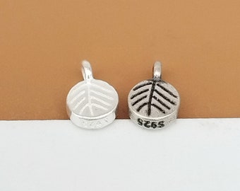 5 sterlingzilver kleine bladbedels, 925 zilveren ronde bladeren bedel 2-zijdig, boom bedel, plant bedel, armband bedel, ketting bedel