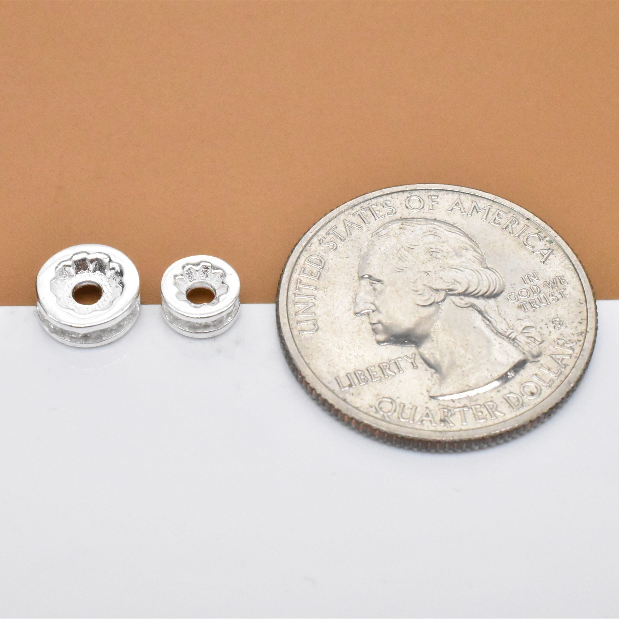 2 Sterling Silver Donut Beads with CZ 925 Silver Donut Spacer Etsy