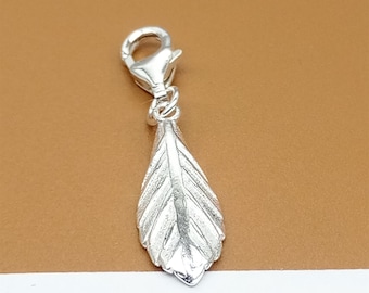 Sterling Silver Leaf Clip On Charm, 925 Silver Leaf Charm with Clip On Lobster Clasp, Tree Clip Charm for Necklace Bracelet, Leaves Charm