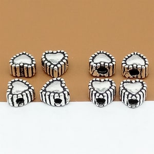 15 Sterling Silver Tiny Heart Beads 2-Sided, 925 Silver Love Heart Beads, Small Heart Beads for Bracelet Spacer Beads