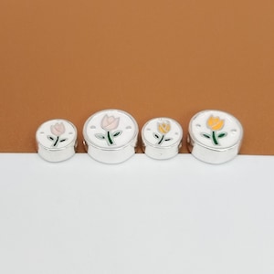 Sterling Silver Tulip Flower Beads Enamel, 925 Silver Small Flower Bead 2-Sided, Blossom Bead, Bracelet Bead, Necklace Bead 6mm 8mm