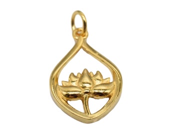 2pcs 18K Gold Vermeil Style Lotus Charm Drop Shape, 18K Gold Plated over 925 Sterling Silver Lotus Drop Charm, Yoga Charm, Meditation Charm