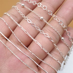 Sterling Silver Oval Flat Cable Chain, Satellite Chain, Fancy Chain, Figaro Chain, DiamondCut Bead Chain, Snake Chain, Cardano Chain