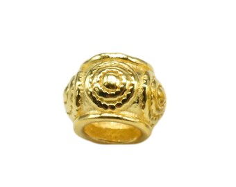 14K Gold Vermeil Style Swirl Bead, 925 Sterling Silver Spiral Bead w/ Heavy 14K Gold Plated, Rondelle Bead, Large Hole Bead, Bracelet Bead